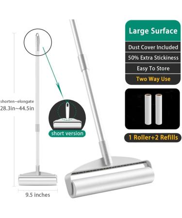 9.5'' Large Sticky Lint Roller with Long Handle - Pet Hair Remover for Furniture, Clothes, Carpet, Curtains - Buy Online on SooperMarket.com
