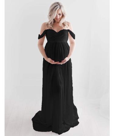 FEOYA Maxi Maternity Dress: Lace Strapless Gown for Pregnant Women Photography - Black - Buy Online on SooperMarket.com