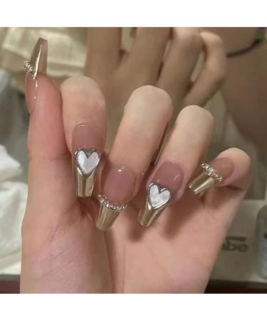 Runrayay 24pcs Heart Design Press On Nails - Medium Strass Fake Nails for Women & Girls | Acrylic Stick On Nail Art - Buy Online on SooperMarket.com