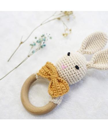 Buy Organic Baby Wooden Teether Crochet Bunny Rattle Pacifier Bracelet - Ideal for Teething Toddlers | International Shipping Available - Buy Online on SooperMarket.com