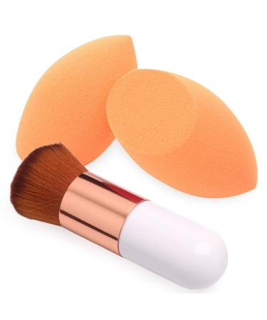 BAIMEI Makeup Sponges with Kabuki Foundation Brush Latex-Free Dry or Wet Dual Use Professional Blender Beauty Sponge for Powder Cream and Liquid Foundation Application (2 Sponges + 1 Brush)