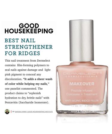 Dermelect Makeover Ridge Filler - Nail Base Coat with Keratin Peptides, Pentavitin & Vitamin B5 - Hydrating, Strengthening, and Concealing Treatment for Nail Ridges, Yellowing, Dryness - 0.4 oz - Buy Online on SooperMarket.com
