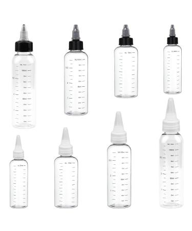 KVBUCC 8-pack 30/60/100/120ml Graduated Bottles With Pointed Mouth Squeeze Bottle Applicator With Cap Transparent Graduated Bottles Suitable For Hair Dye Hair Care Oil