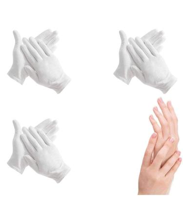 100% Cotton Gloves for Eczema 3 Pairs White Cotton Moisturizing Gloves Over Night Bedtime | Cosmetic Inspection Premium Cloth Quality | Dry Sensitive Irritated Skin Spa Therapy Secure Wristband