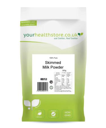 yourhealthstore 100% Pure Skimmed Milk Powder 300g Made in Britain with British Milk Low in Fat No Additives No Soy Lecithin Vegetarian (Recyclable Pouch) Milk 300 g (Pack of 1)