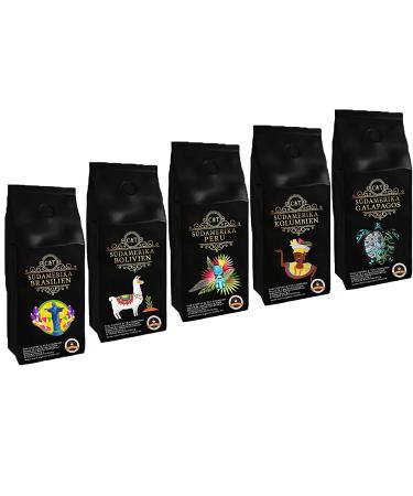 Country coffee trial package "South America" 5 x 500g top coffee from Brazil Bolivia Peru Colombia Galapagos 2500 grams of ground 500 g (5 pack)