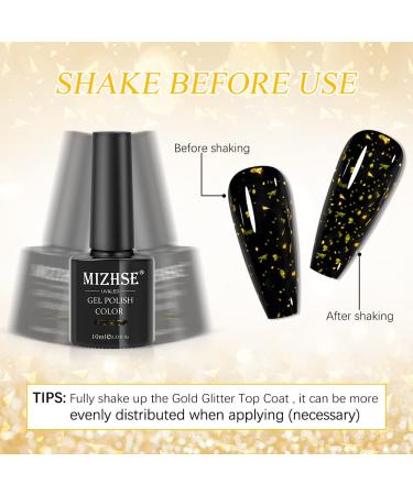 MIZHSE Gold Glitter Top Coat Gel Nail Polish - Sparkling Soak Off UV LED Gel for Salon & DIY Manicure - 10ml E-Gold Sequins Christmas Nail Decor - Buy Online on SooperMarket.com
