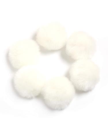 Fluffy Faux Fur Pompom Ball with Tiny Cord for Hat Shoes Garment Accessories 2.8in Pack of 6pcs White