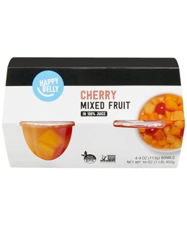 4 Count,Amazon Brand - Happy Belly Fruit Bowls, Cherry Mixed Fruit in 100% Juice,