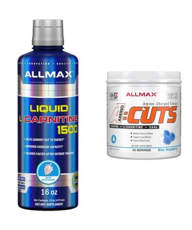 ALLMAX Nutrition - L-Carnitine Liquid + Vitamin B5 - Blue Raspberry - 473 ml & ACUTS - Amino Acid Powder Supplement with Taurine L-Carnitine Green Coffee Bean Extract - Blue Raspberry - 252 g