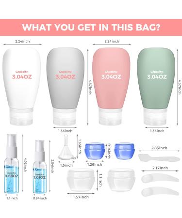 14 Pack Leak Proof Travel Bottles Set - 3oz Squeeze Bottles for Toiletries - Ideal for Shampoo, Body Wash, Lotion - Travel Size Accessories Kit for Hotel, Gym, Bathroom - Buy Online on SooperMarket.com