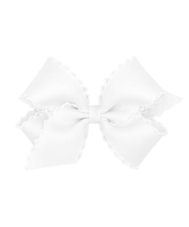 Wee Ones Girls' Classic Grosgrain Moonstitch Edge Hair Bow on a WeeStay Hair Clip  Medium  White White Medium