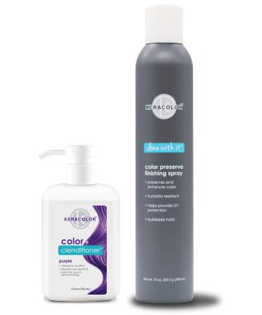 KERACOLOR Kit of 3-in-1 (Cleanse + Conditioner + Color) Purple Semi-Permanent Hair Dye and Finishing Hair Spray 10oz