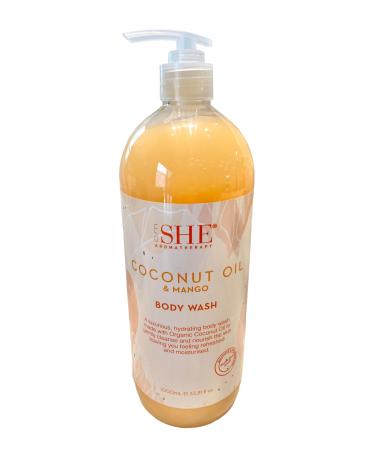 Om She Aromatherapy COCONUT OIL & MANGO Body Wash Shower Gel 33.8 oz Jumbo
