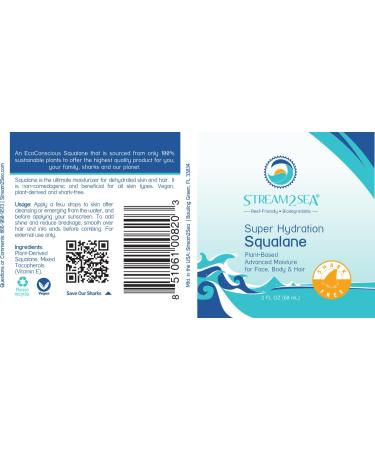 STREAM 2 SEA Squalane Olive Based Face Moisturizer | Reef Safe Shark Free Vitamin E Infused Biodegradable Skin & Hair Care - 2 Fl Oz - Buy Online on SooperMarket.com