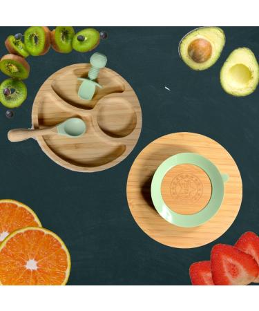 77 Star Bamboo Baby Weaning Set | Suction Bowl, Plate, Spoon & Fork | Non-Slip Baby Feeding Set with Strong Detachable Suction Base | Mist Color - Buy Online on SooperMarket.com