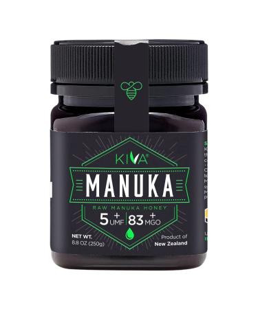 Kiva Raw Manuka Honey, Certified UMF 5+ | MGO 83+ | 100% Pure Genuine New Zealand (8.8 oz/250g Bottle) | Non-GMO | No Antibiotics | Traceable | UMF & MGO Certified
