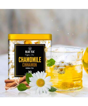 BLUE TEA - Chamomile Cinnamon Herbal Tea - 30 Tea Bags | CAFFEINE FREE | Vegan - Gluten Free - Non-GMO | Eco-Conscious Tin Pack| - Buy Online on SooperMarket.com