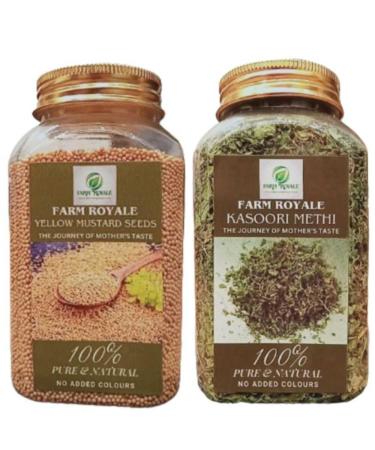 Farm Royale Yellow Mustard/Pili Sarso Whole & Kasuri Methi/kasoori fenugreek leaves-1+1 Combo-(200gm & 50gm)||100% Pure and Natural||Export Quality||Hand picked materrial