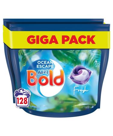 Bold All-in-1 PODS Washing Liquid Laundry Detergent Tablets / Capsules 128 Washes (64 x 2) Ocean Escape With Built-In Lenor Fabric Softener