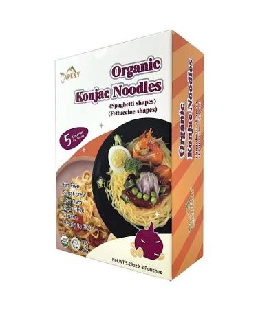 Apexy Organic Shirataki Konjac Noodle Spaghetti Pasta & Fettuccine Shape Pasta Variety Pack, 8 Pouches Total 53.6oz. Healthy Diet, Low Calorie, Low-Carb Gluten Free, Vegan, Keto and Paleo-Friendly.