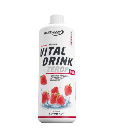 Best Body Nutrition Vital Drink Zerop - Strawberry original beverage concentrate - Sirup - Sugar -free 1:80 results in 80 liters of finished drink 1000 ml of strawberry 1 L (1 Pack)