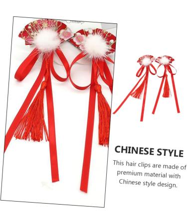 ibasenice 3 Pairs Children's Hairpin Butterfly Hair Clips Chinese New Year Hair Clips Hair Clip Accessories Polymer Clay Cane Styling Hair Clips Decor Red Fabric Ribbon Woman Chinese Style - Buy Online on SooperMarket.com