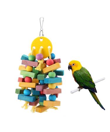 Bird Chew Toy Colorful Wood Beads and Knots Blocks Hanging Toy Parrot Swing for Macaw African Grey Amazon Cockatoo Budgies Parakeet Cockatiel Lovebird