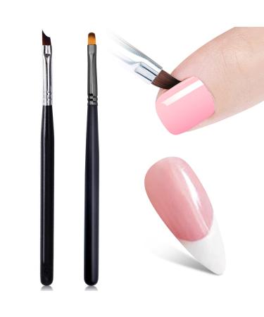 French Brush for Nails Oblique Head French Tip Nail Art Design Pen & Manicure Clean-Up Brushes UV Gel Acrylic Painting Drawing Pen Set Black Handle & Fine Hair  NB113 HJ-NB113