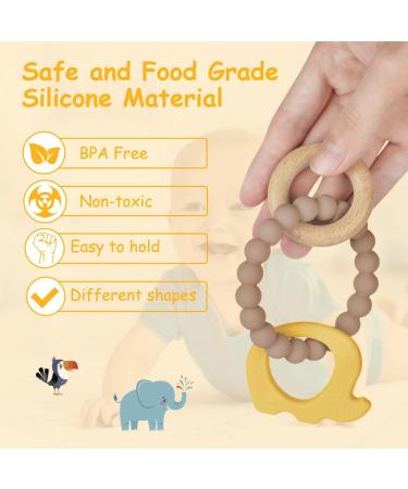 Vicloon Silicone and Wood Teething Toy for Baby - Easy to Clean Octopus Teether Chew Toy for Boys & Girls (Grey - Buy Online on SooperMarket.com