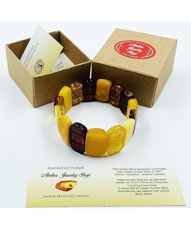 Natural Baltic Amber Stretch Bracelet - Handmade Multicolor Amber Jewelry from Certified Amber Beads - Buy Online on SooperMarket.com