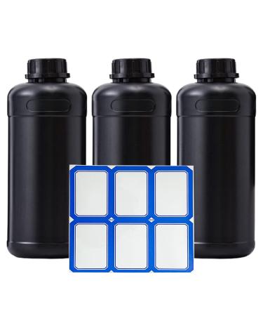 Fuyunohi 3x1L HDPE Darkroom Chemical Storage Bottles Liquid Container Film Photo Developing Processing Equipment Anti-Light Leakage Laboratory Accessories with Label,Black
