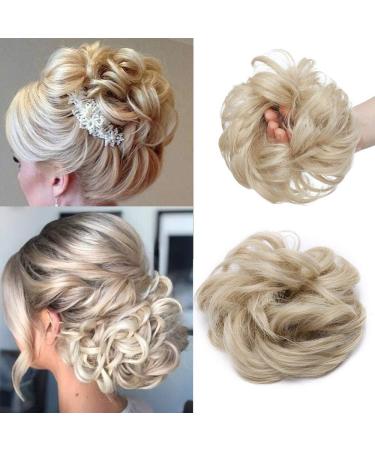 Synthetic Hair Bun Extensions Messy Curly Hair Scrunchies Hairpieces Updo Donut Hairpieces for Women -Bleach Blond & Bleach White 35 g Bleach Blond & Bleach White