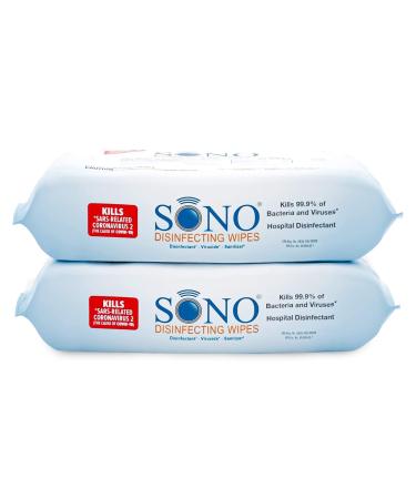 SONO Disinfectant Wipes - Medical-Grade, Alcohol-Free, No Bleach Disinfecting Wipes - Multi-Surface Antibacterial Cleaning Wipes for School, Home, and Office - 2 Pack x 80 Count