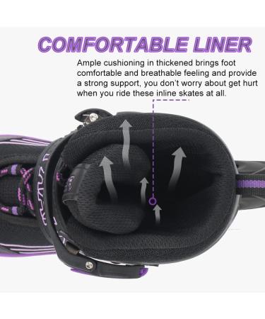 Adjustable Kids Inline Skates | Purple&Black Roller Blades | Light-Up Wheels | Beginner Outdoor & Indoor Skates for Boys & Girls | Medium-Big Kid Size - Buy Online on SooperMarket.com