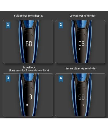 Rotary Electric Razor for Men with Pop-up Trimmer, LCD Display, Rechargeable Cordless & Waterproof - Blue - Buy Online on SooperMarket.com