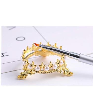 Elegant Crown Pen Holder with Pearl Nails Art Design | DIY Manicure Brush Stand for Nail Sculpture & Drawing - Gold - Buy Online on SooperMarket.com