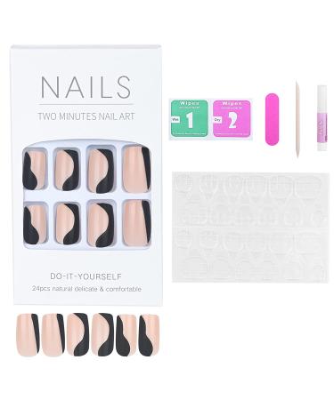 24 Pcs Short Coffin Press On Nails - Black Graffiti Acrylic Fake Nails with Glue for Women & Girls - Buy Online on SooperMarket.com
