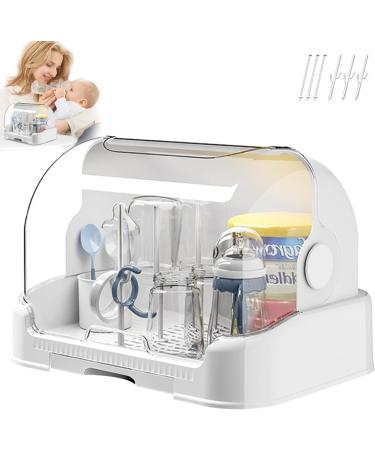 Bottle Sealing Discs Large Bottle Drying Rack with Cover & Removable Drain Tray Dustproof Baby Bottle Organizer Portable Baby Bottle Rack Dryer Grey - Buy Online on SooperMarket.com