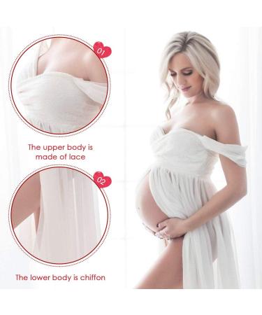 FEOYA Maxi Maternity Dress - White Chiffon Lace Gown for Pregnant Women Photography - Buy Online on SooperMarket.com