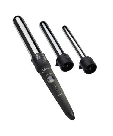 NuMe Titanium 3 in 1 Curling Wand Set 0.75 Inch 1 Inch and 1.25 Inch Interchangeable Barrels with Heat-Resistant Glove LCD Digital Display Black