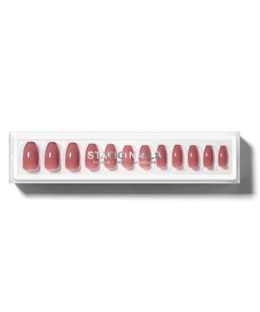 Static Nails Reusable Pop-On Manicure Set Non-Damaging Glue-On Nails (Coffin) - False Nails with Static Nail Glue Nail Set Fake Acrylic Press On Nails (Dusty Rose Coffin)