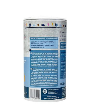 No Sugar Sugar Erythrit + Stevia - Healthy Zero-Calorie Sugar Substitute for Cooking & Baking (2x 1000g) | Natural Sweetener 1:1 Ratio No Aftertaste - Buy Online on SooperMarket.com