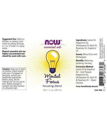 Now Foods Essential Oils for Mental Focus - 1 fl oz (30 ml) | Boost Concentration - Buy Online on SooperMarket.com