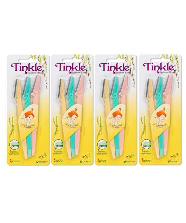 Dorco Tinkle Eyebrow Razors for Women 12 Razors 3ct per pack(4pk) Eyebrow Trimmer Dermaplaning Tool for Safe and Easy Facial Hair Removal for Women Exfoliating Face With Stainless Steel Safety Cover for Sensitive Sk...