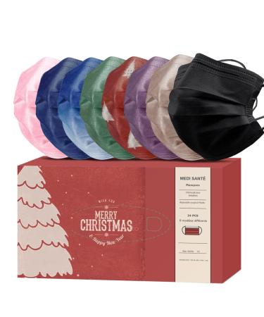 Medi Sant Lot of 24 Einweg-Surgical facial masks children's and masks Medical facial masks Christmas advent calendar type iir BFE 98% 3-layer multicolore