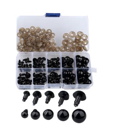200 pcs 6-12 mm Plastic Safety Eyes  Black Safety Eyes Doll Making with Washer for Toy Making DIY Crafts