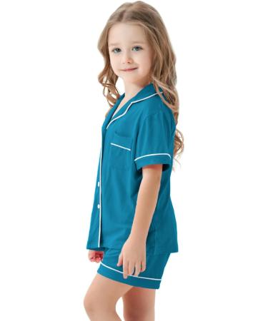 SWOMOG Unisex Kids Modal Pyjamas Set | Short Sleeve Button-Down PJs | 6-7 Years Turquoise - Buy Online on SooperMarket.com