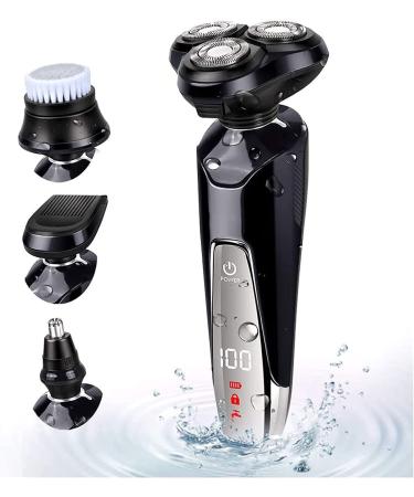GeRRiT Electric Shavers for Men Bald Head Shaver LED Mens Electric Shaving Razors Rechargeable Cordless Wet Dry Rotary Shaver Grooming Kit with Clippers Nose Hair Trimmer Facial Cleansing Brush