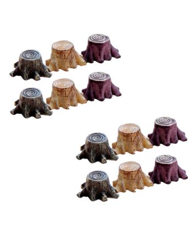 Gogogmee 12pcs Small Stump Stool Terrarium Decor Mini Garden Figurines Root Stump Ornament Retro Decor Resin